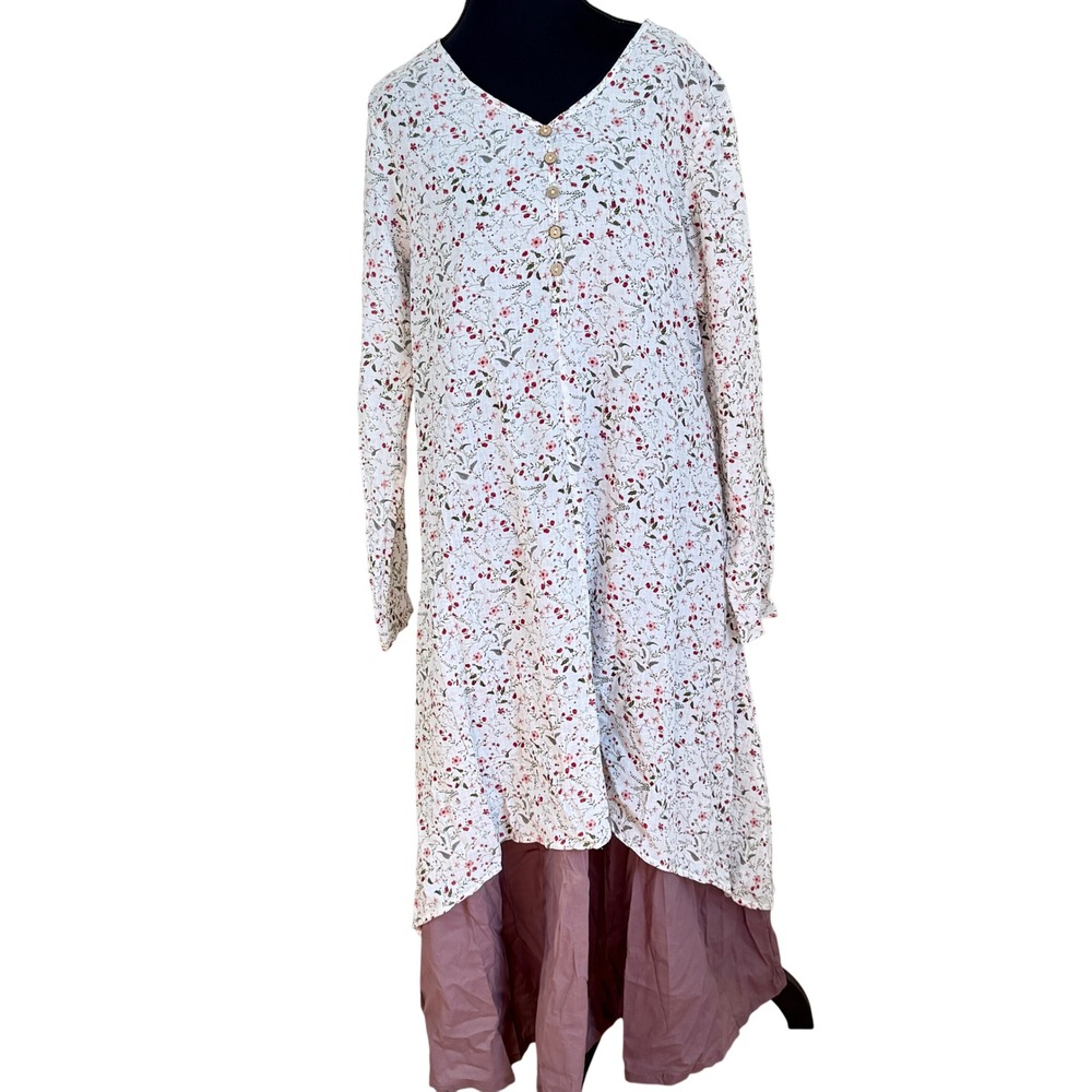 April Cornell Style Cottagecore Floral Tunic White 100% Cotton Plum Lining Med. - Picture 2 of 16